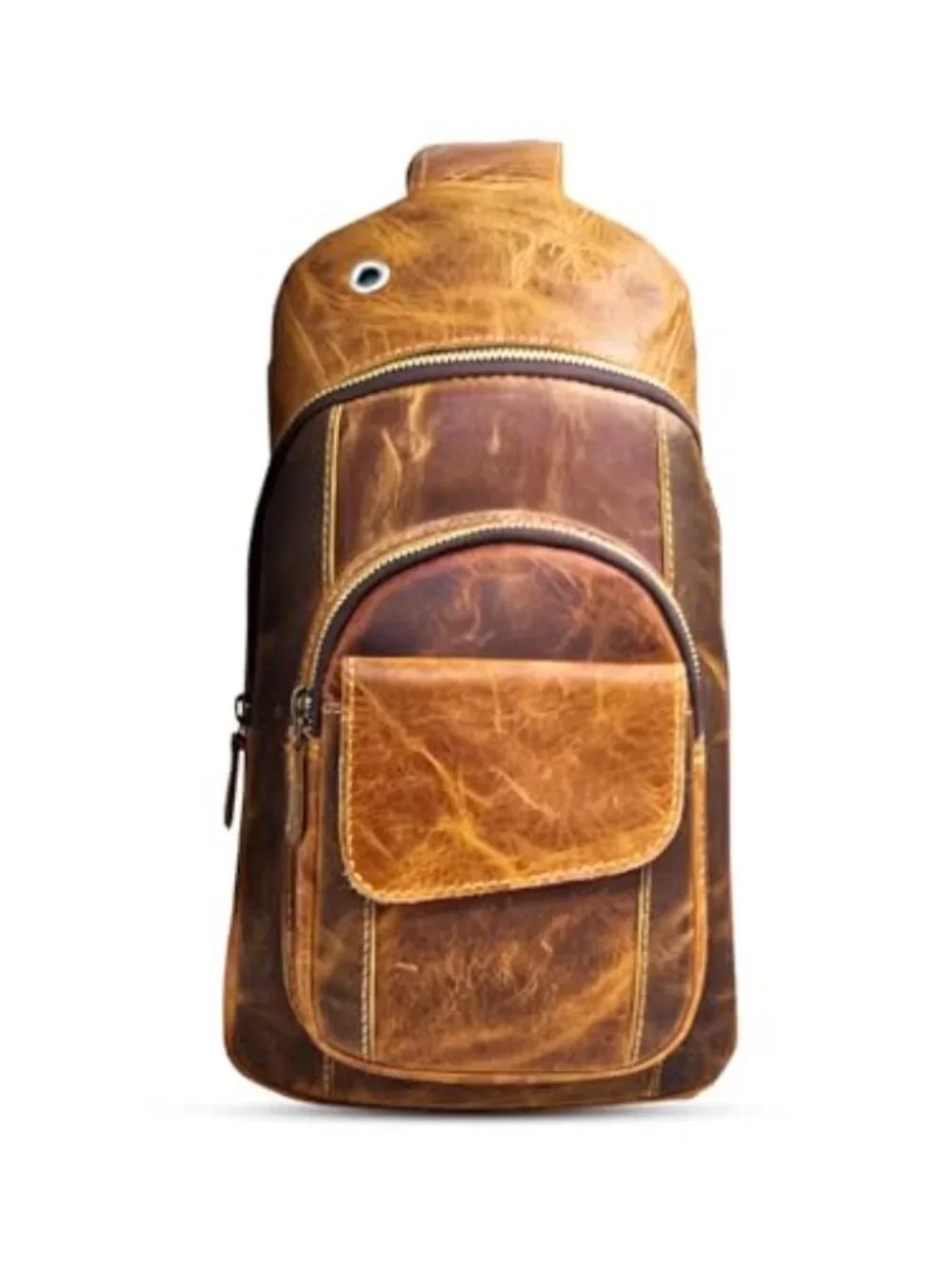 Handmade Buffalo Leather Multipurpose Travel Hiking Crossbody Chest Backpack